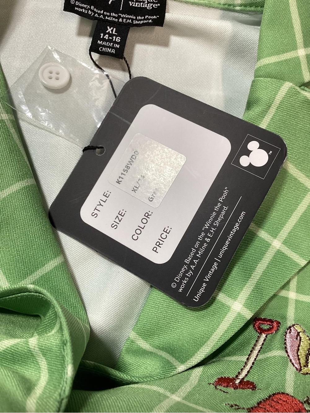 Disney Winnie the Pooh Unique Vintage Green Plaid Dress - Picture 9 of 14